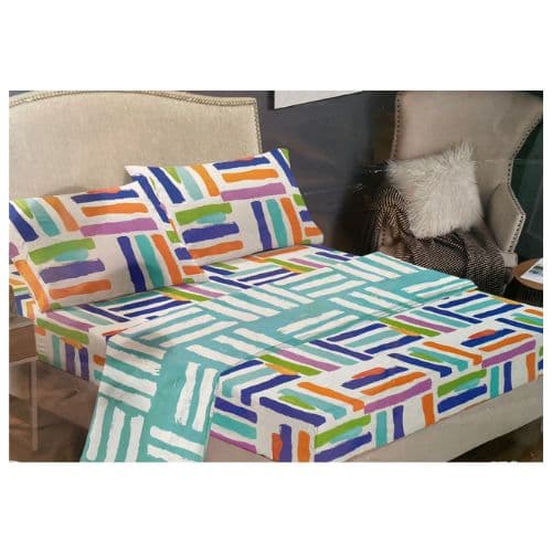 Ensemble de Drap de Lit avec des Traits Multi couleurs 3 Places