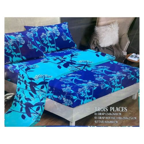 Ensemble de Drap de Lit Bleu Ciel et Bleu 3 Places