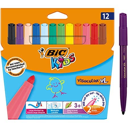 Bic Kids Feutres de Coloriage à Pointe Large, Visacolor XL Carton de 12