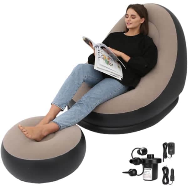 Fauteuil Gonflable avec Pouf Repose Pieds et Pompe à Air