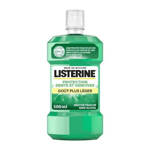 Bain de Bouche Listerine Sans Alcool, Protection Dents et Gencives Goût Plus Léger 500ml