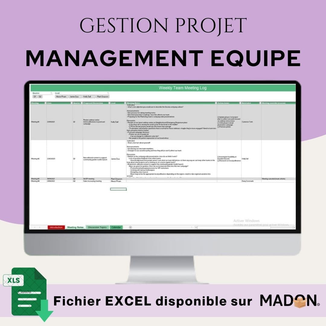 Modèle Excel de Gestion Projet Axé sur le Management Equipe