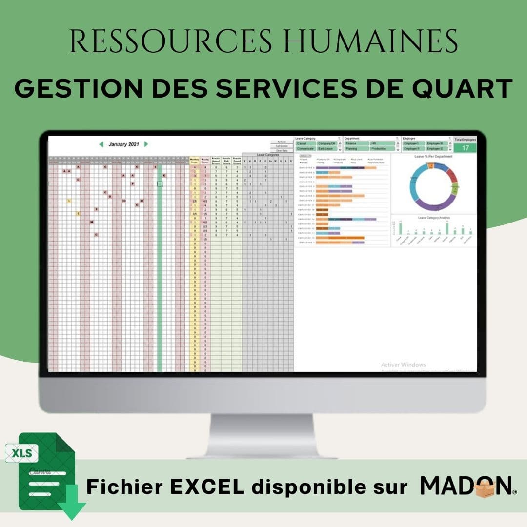 Modèle Excel de Ressources Humaines Axé sur la Gestion des Services Quart