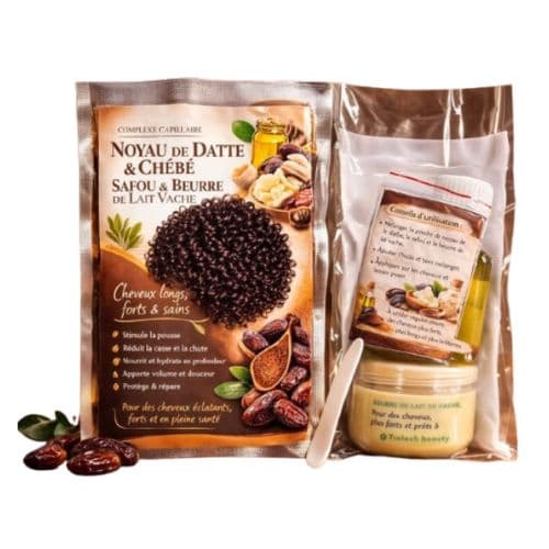 Pack de soin capillaire Poudre Noyau de Datte & Chébé 5g, Huile de Safou 60ml et Beurre de Lait de Vache 80g